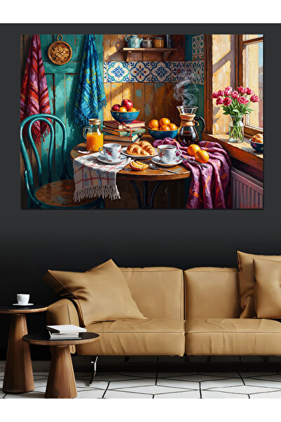 Tablo Mega Mutfakta Kahvaltı Ve Taze Meyveler Dekoratif Kanvas - Mdf Ahşap Tablo