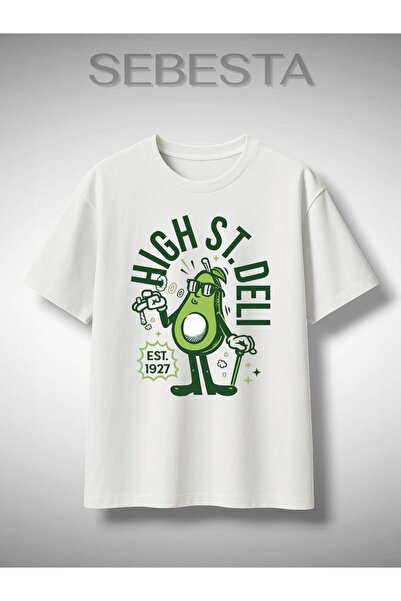 Sebesta Fashion تي شيرت أفوكادو مطبوع بريميوم كبير الحجم