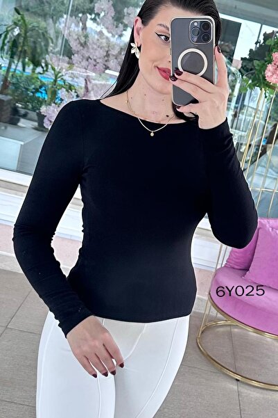 İnce Topuk Kayık Yaka Viscose Combed Cotton Blouse 6Y025