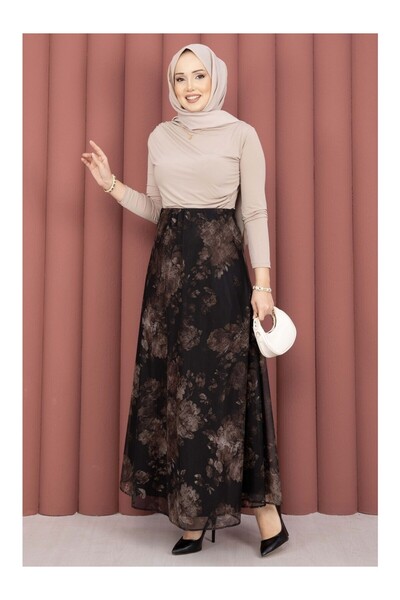 Blue Morpho Floral Pattern Lined Trend Chiffon Skirt