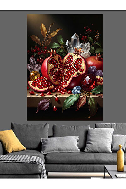 Tablo Mega Nar Ve Meyveler Natürmort Tablo Dekoratif Kanvas - Mdf Ahşap Tablo