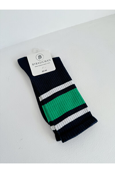 BYBASICMAN Navy Blue Large Striped Socks