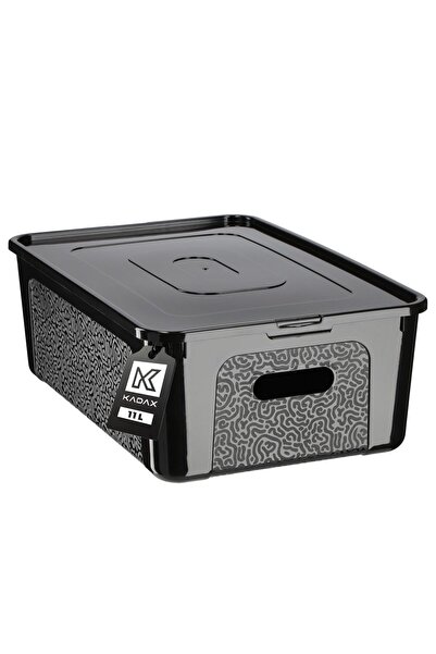 KADAX 11L Plastic Container with Lid Black Lockable Box Organizer