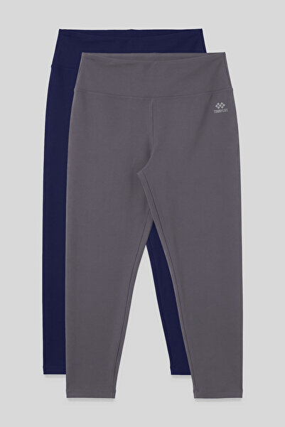 TOMMY LIFE slim fit Pachet de 2 colanți pentru femei, mărime mare, gri închis...