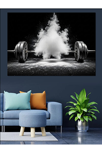 Tablo Mega Siyah Beyaz Halter Fitness Motivasyon Dekoratif Kanvas - Mdf Ahşap...