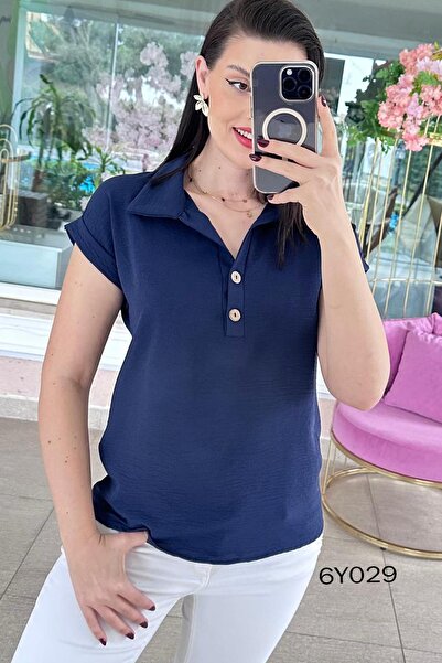 İnce Topuk Polo Collar Buttoned Aerobin Blouse 6Y029
