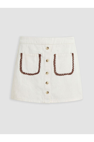 LC Waikiki Ecru Lace Detailed Girls' Short Skirt