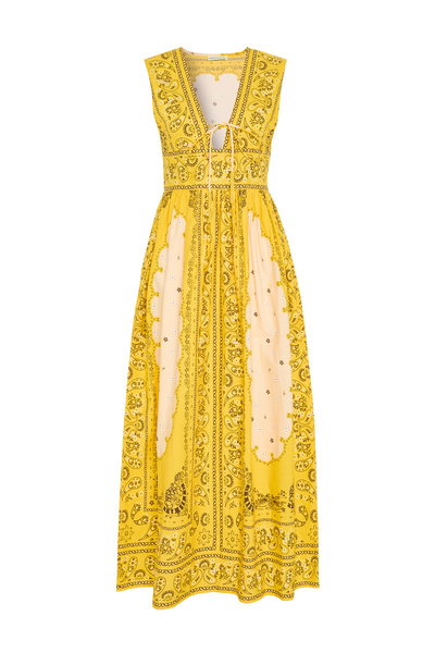 Mudo V-Neck A-Shaped Printed Midi Dress