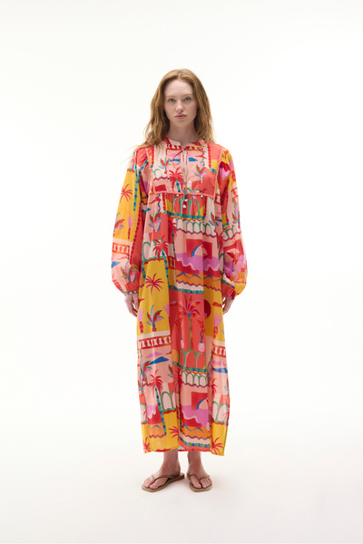 Mudo Marine Printed Flawed Collar Detail Flawed Midi Dress