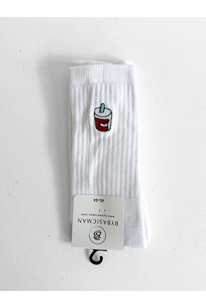 BYBASICMAN Bela staklena Vezena čarapa