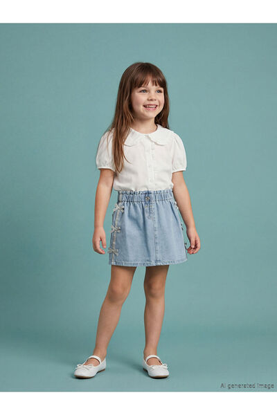 LC Waikiki Indigo Elastic Waist Bowknot Girls' Jean Skirt