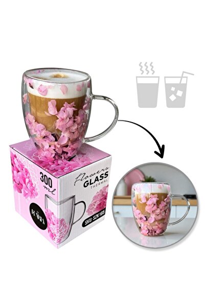 OEM Cana transparentă cu flori roz în interior - 300ML