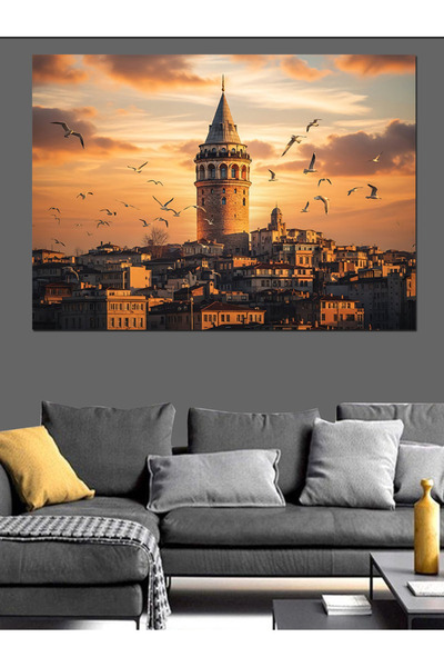 Tablo Mega Galata Kulesi Ve İstanbul Manzarası Dekoratif Kanvas - Mdf Ahşap T...
