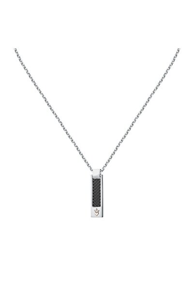 Maserati Lant Iconic, inox argintiu, negru, logo auriu, lungime 50 cm, JM423A...