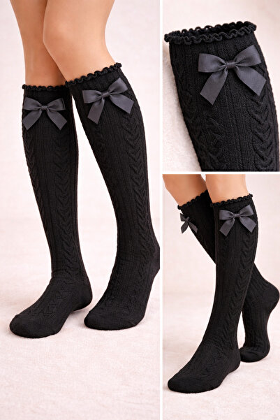 Katia&Bony Devojčino srce Teksturirano crne čarape do kolena