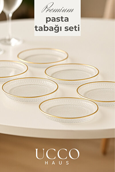 Saatistan 6'lı Aden Premium Gold Cam Pasta ve Sunum Tabakları, 19cm, şık ve ş...