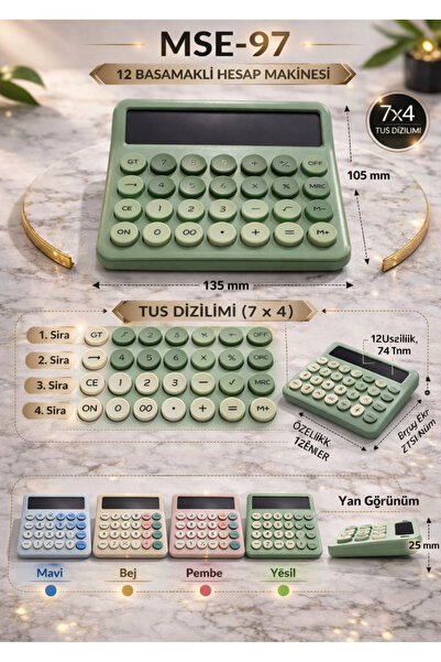 Erzi Basamaklı Hesap Makinesi Premium Masaüstü Hesap Makinesi Yeşil
