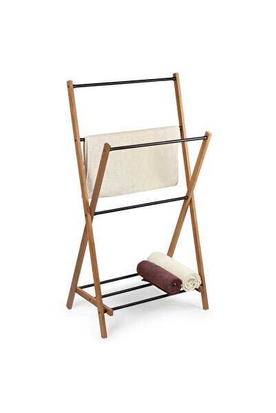 KADAX Suport pentru prosoape de baie, negru, tip Loft, oțel, lemn