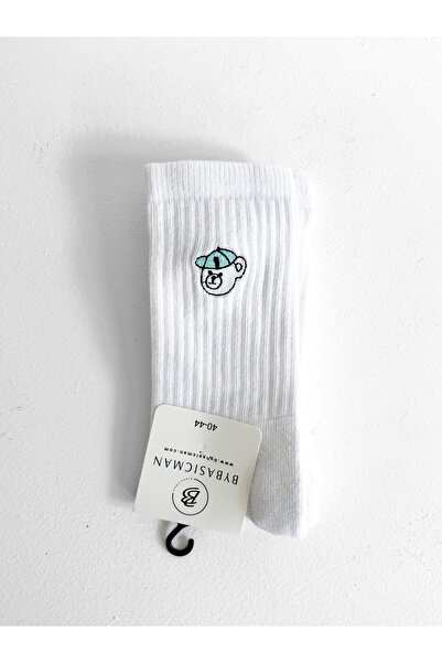 BYBASICMAN Medved u belom šeširu Vezena čarape