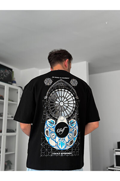 BYBASICMAN Crna strana Vezena Leđa Štampano Oversize kroj T-shirt SW-5056