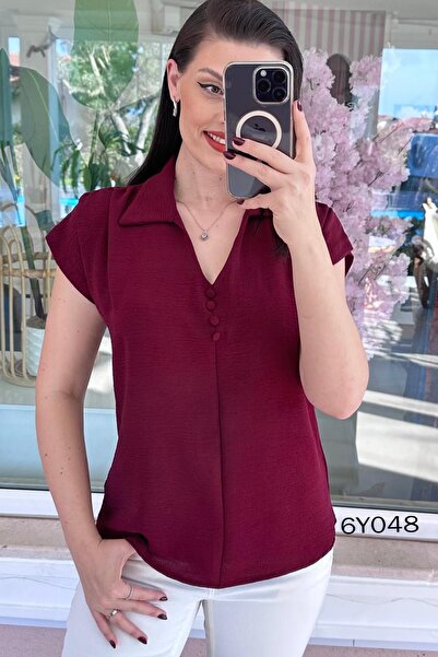 İnce Topuk Collared Buttoned Aerobin Blouse 6Y048