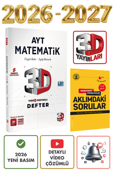 3D Yayınları AYT 3D Matematik Video Destekli Defter ÖSYM Tarzında