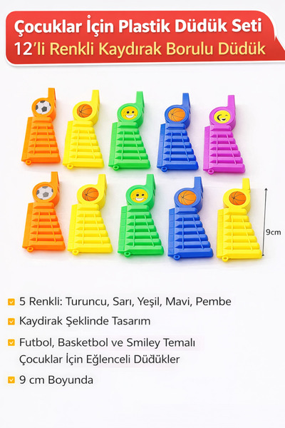 KAR TANESİ 12'li Renkli Mızıka Düdük Seti | Doğum Günü, Karne Günü ve Okul Da...
