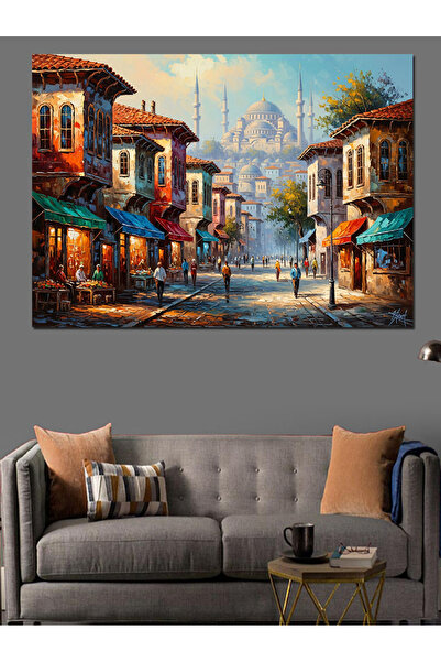Tablo Mega Tarihi İstanbul Sokağı Ve Camii Dekoratif Kanvas - Mdf Ahşap Tablo