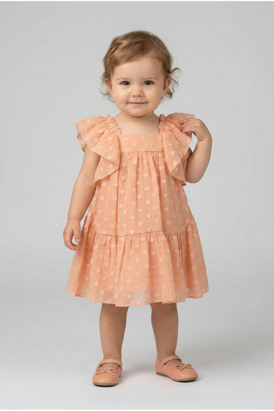 Abel & Lula Mayoral Abel Lula Baby Girl Ivory Dress Orange