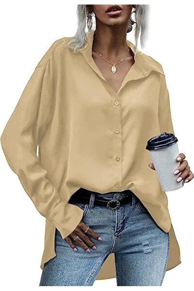 Beluring Women's slim beige long-sleeved shirt, size S