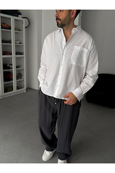 BYBASICMAN Λευκό πουκάμισο τσέπης Με κέντημα oversized TW-1054