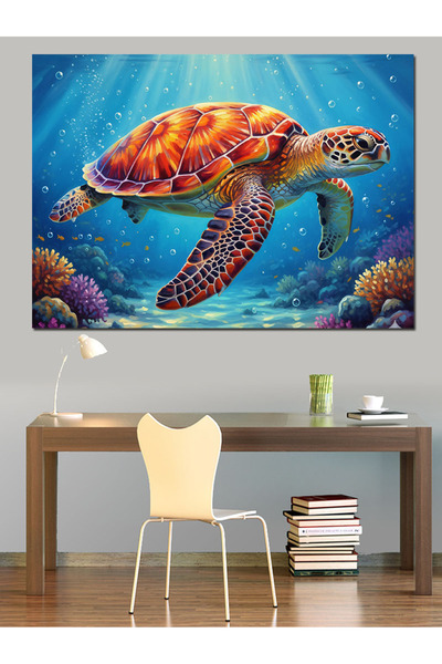 Artmeg Pânză decorativă cu broască țestoasă uriașă colorată sub mare - Tablou...