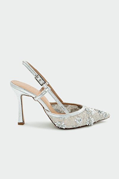 LAMİNTA Mass Processing Detailed Women's Silver Heeled Shoes