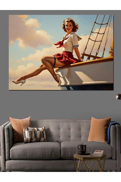 Artmeg Pânză decorativă vintage cu marinară pe puntea navei - Masă din lemn MDF