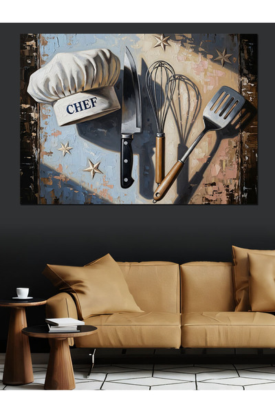 Artmeg Kitchen Chef Utensils Retro Design Decorative Canvas - Mdf Wood Painting