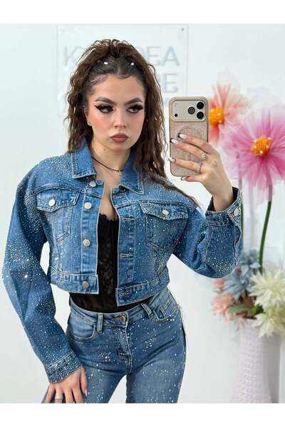 KATYDEA STORE Jachetă din denim cu cristale ștanțate albastră MARIA