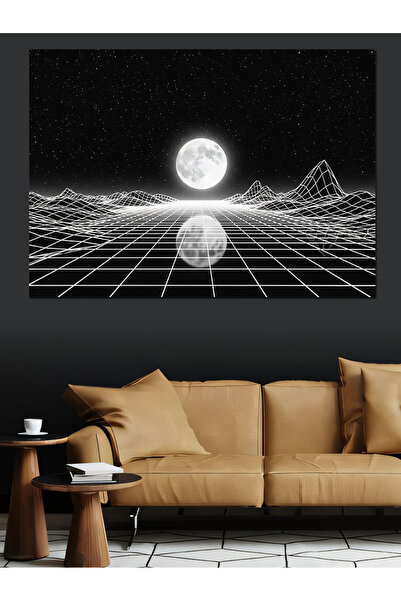 Artmeg Pânză decorativă cu imagine geometrică retro-futuristă a lunii - Tablo...