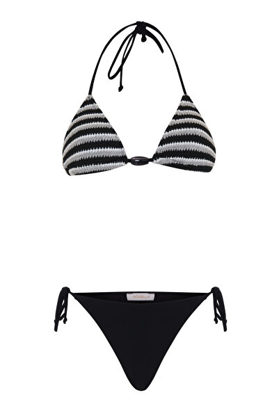AQUELLA Knitwear Triangle Bikini Set with Bead Accessories