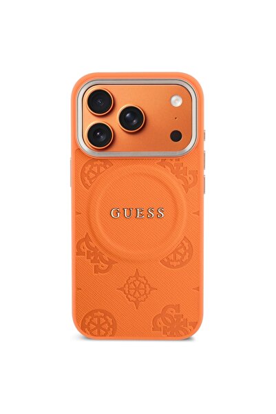 Guess Peony Hot Stamp MagSafe Case for iPhone 17 Pro, Orange