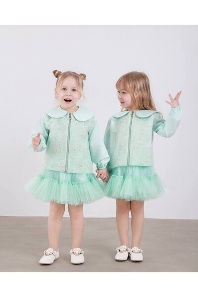 le petit sole Kız Çocuk Boncuk Nakışlı Ceket ve Tütü Etek Takım