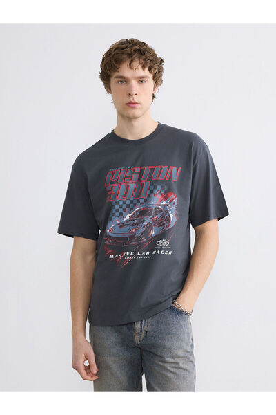 LC Waikiki Anthracite Crew Neck Printed Men's T-Shirt