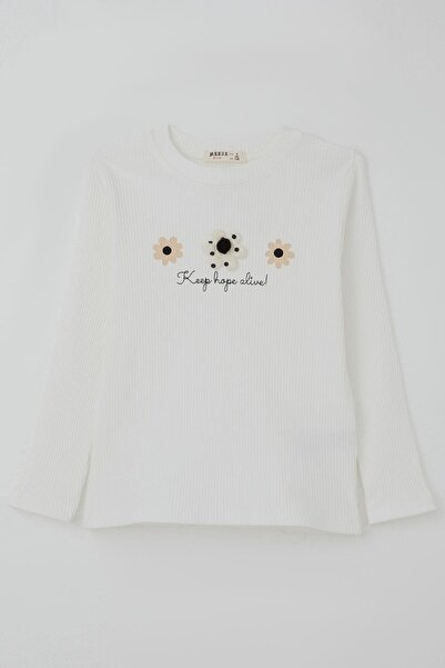 Breeze Devojčica majica dugih rukava sa cvetnim aplikacijama i izvezenim teks...