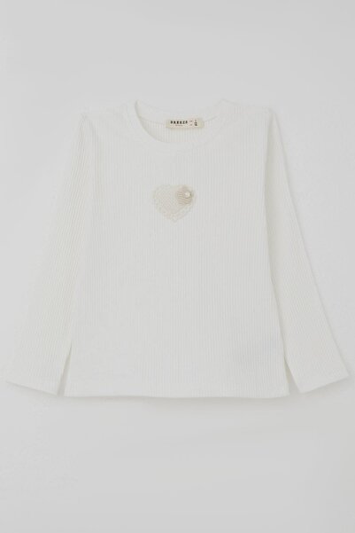 Breeze Devojčica majica dugih rukava sa detaljima vezenog bisernog srca, uzra...