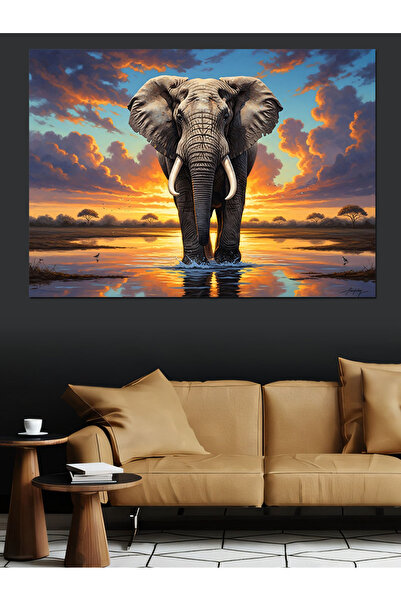 Artmeg Elefant gigant care se plimbă la apusul soarelui - Pânză decorativă - ...