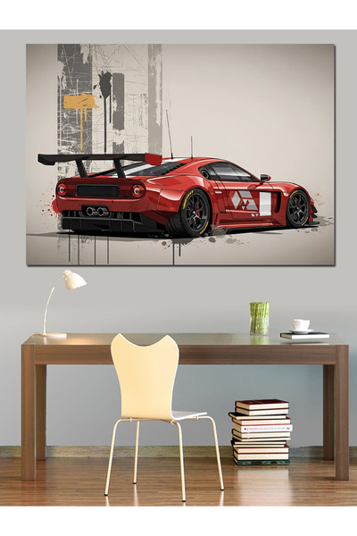Artmeg Pânză decorativă pentru mașină sport roșie - Lemn MDF