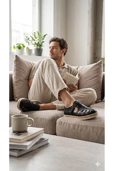 capel hor-se ERKEK GÜNLÜK KULLANIMA UYGUN JEL TABAN SİYAH SANDALET