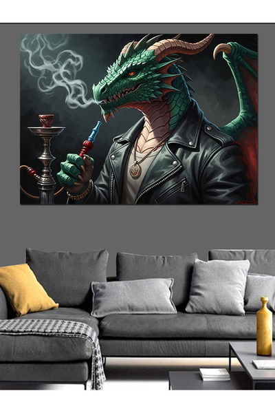 Artmeg Dragon care fumează narghilea, artă fantastică, pânză decorativă - Tab...