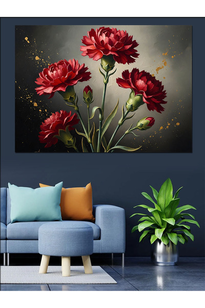 Artmeg Carnati roșii în vază - Pânză decorativă cu pictură în ulei - Tablou d...