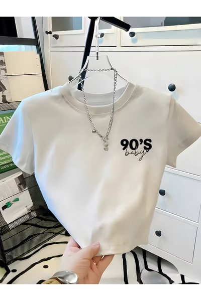 MYDARKSTYLE تي شيرت نسائي 90'S مطبوع بقصة قصيرة