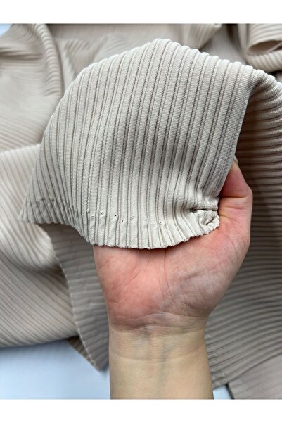 ELNA KUMAŞ Krem Bej Lüks Fitilli Kumaş – Kalın Dokulu Yumuşak Elbiselik & Pan...